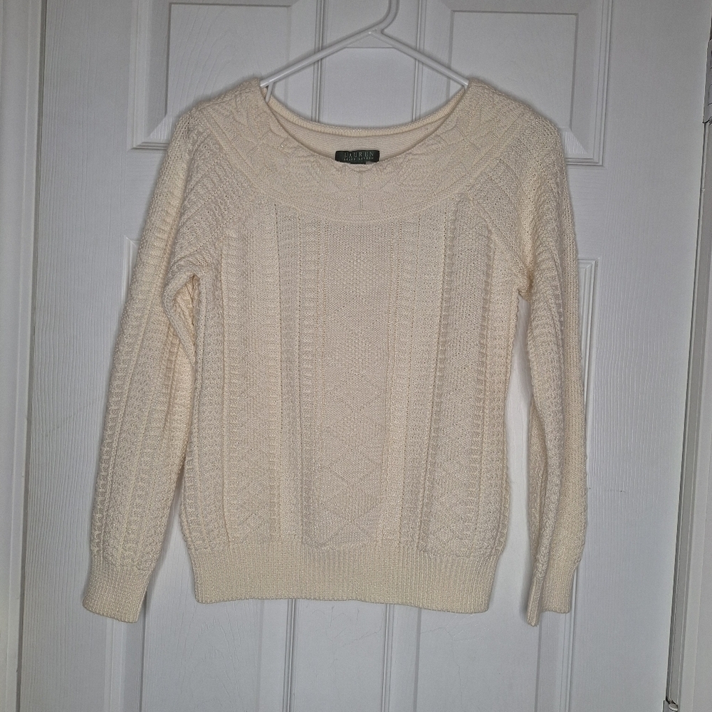 Lauren by Ralph Lauren Cream VTG Hand Knit Multi Stitch Snowflake RARE Size XS